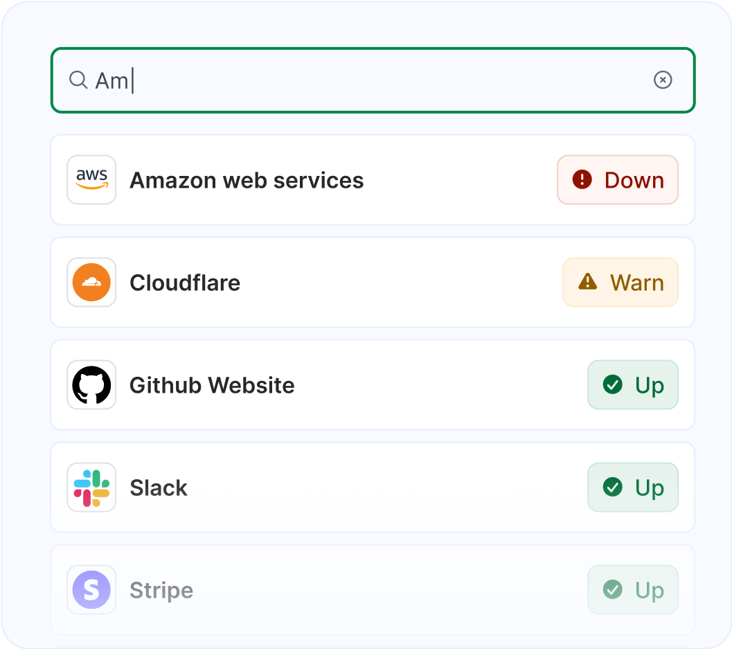 Status page aggregator interface